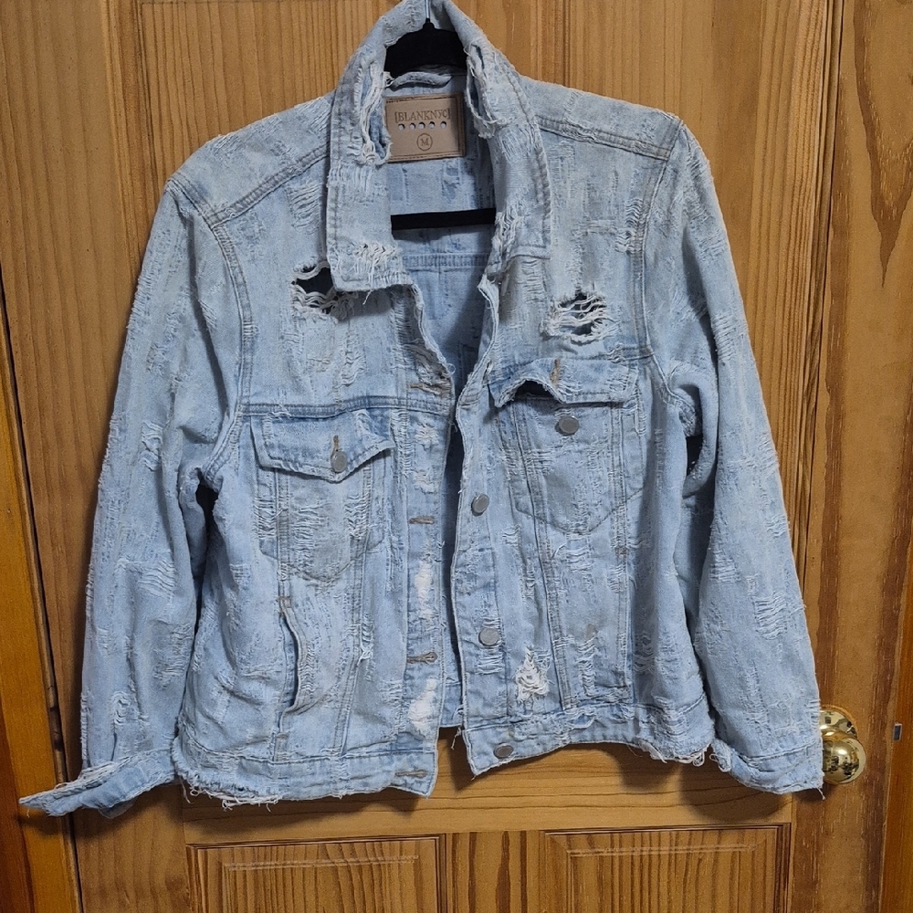 Blank NYC Blue Jean Jacket with Distressed Details